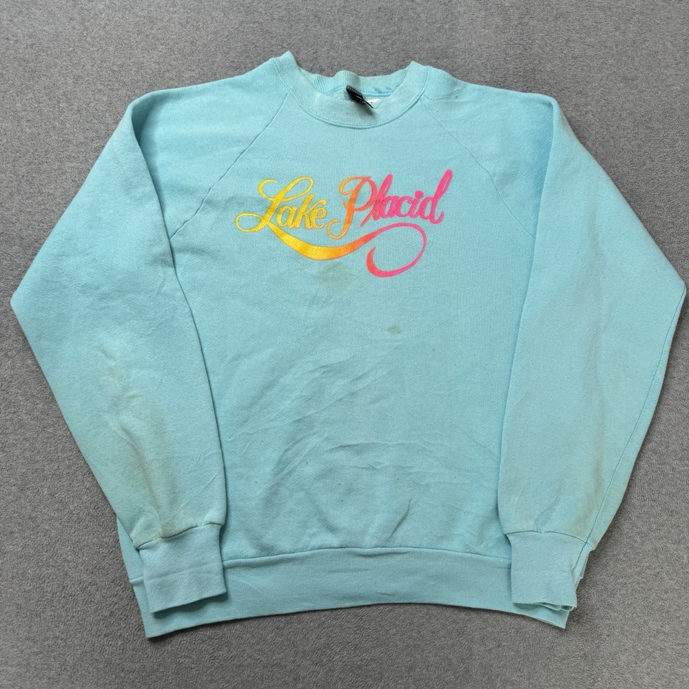 Vintage Screen Stars Best Sweatshirt Mens Large Large Blue Fleece Lake Placid
