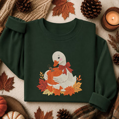 Fall Goose Sweatshirt Embroidered Adult Unisex Cozy Pumpkin Autumn Leaves Gift