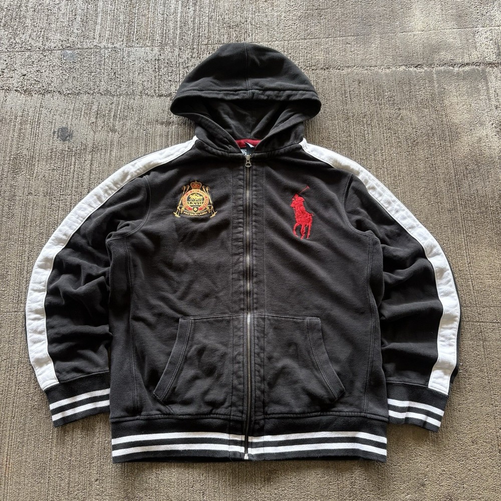 Vintage Polo Ralph Lauren Hoodie Zip Up Purveryors Red Big Pony Logo Men L