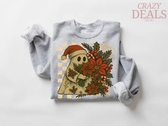Ghost Santa Christmas Sweatshirt Retro Holiday Apparel Top