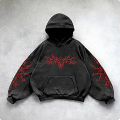 Men Vintage Washed Hoodie Streetwear Graphic Pullover Sweatshirt Oversized Fashi