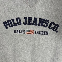 Polo Jeans Co Ralph Lauren Sweatshirt XL Gray Embroidered Flag Vntg Crewneck