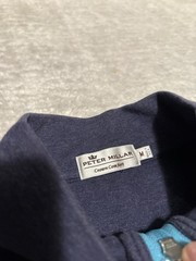 Peter Millar Crown Sport Men’s 1/4 Zip Blue Sweatshirt Size Medium Logo Sleeve