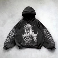 Men Vintage Washed Hoodie Streetwear Graphic Pullover Sweatshirt Oversized Fashi