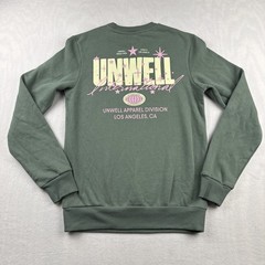 Unwell Apparel Crewneck Sweatshirt XXS Green Embroidered Logo Graphic Print Back