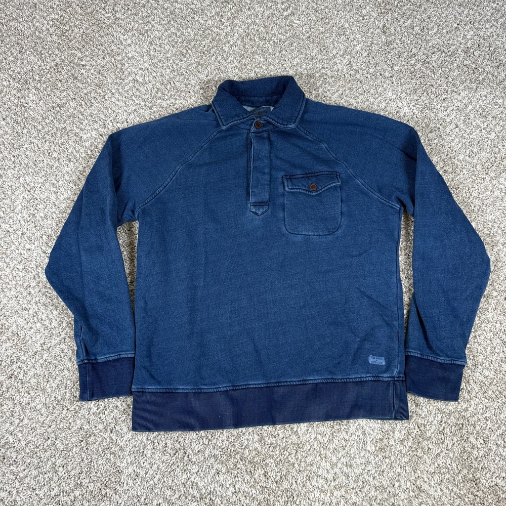 Lucky Brand Sweatshirt Mens M True Indigo Henley Pocket Long Sleeve Pullover