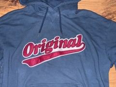 Original Use Men’s Blue Fleece Pullover Hoodie Logo Graphic Pockets Drawstring L