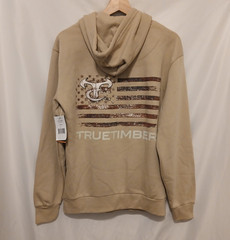 True Timber American Flag Hoodie Men Small Sandstorm Beige Drawstring Pullover