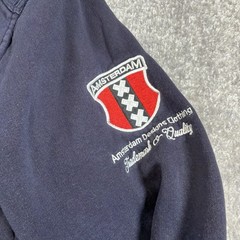 Amsterdam Designs Medium Hoodie Navy Red White Half Zip Graphic Pockets