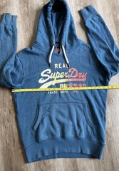 Superdry Japan Logo Hoodie Blue Graphic Pullover Sweatshirt Large