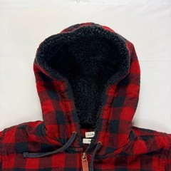 L.L. Bean Hooded Jacket Buffalo Plaid Sherpa Lined Zip Up Red Black S
