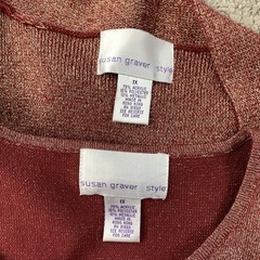Susan Graver Sweater Duster Cardigan & Tank 2 PC Set Womens 1X Red Gold Shimmer