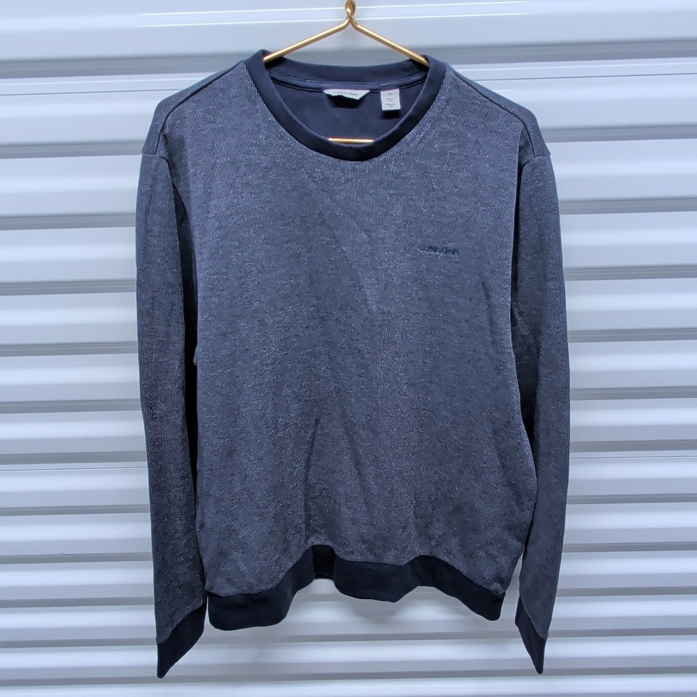 Calvin Klein Large Mens Navy Blue Heather Crewneck Sweatshirt Pullover Logo