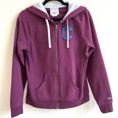 Champion Women’s Maroon Red Plum Full-Zip Hoodie Sweatshirt Jacket C Patch Sz S