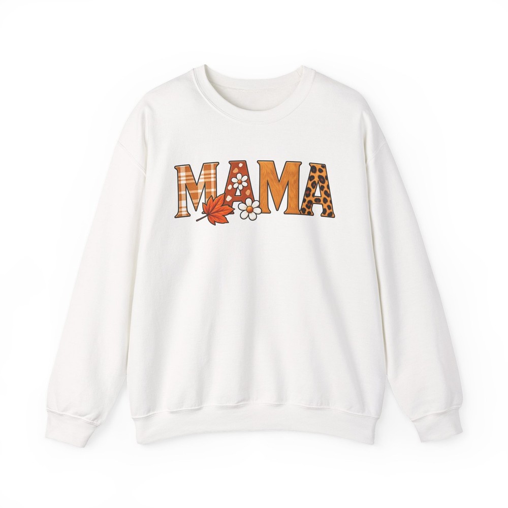 Mama Fall Plaid Leaf Floral Crewneck Sweatshirt | Autumn Mom Shirt
