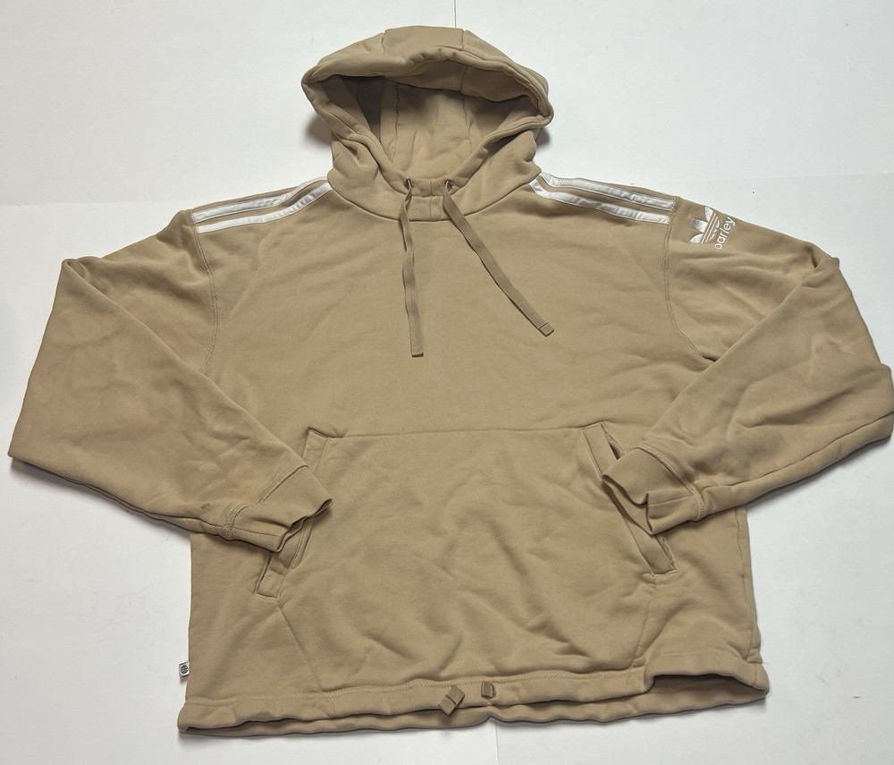 Adidas Originals x Parley Hoodie Men’s Small Tan Pullover 3-Stripe Sustainable *