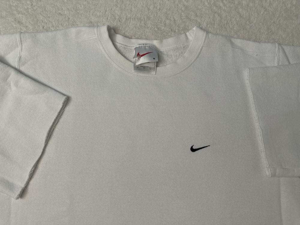 Vintage 1990s 90s Nike Swoosh Basic Blank Cropped Baseball Sleeve Sweatshirt S M