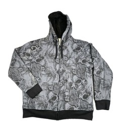 Vintage Faded Glory Skull Hoodie Men’s Size Medium AOP Sherpa Lined Cyber Y2K