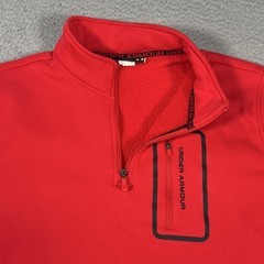 Under Armour Sweatshirt Mens XL Red 1/4 Zip Fleece Pocket Pullover Athletic