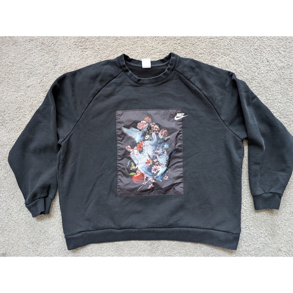 Nike DD6515-010 Sweatshirt Mens 3XL Cotton Black Floral Graphic Patch Pullover