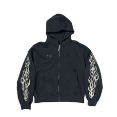 VINTAGE THUG HOODED CLUB PULLOVER HOODIE HIGH STREET FIRE FLAME ZIP SWEATSHIRT