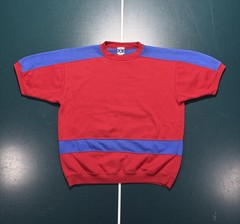 Vintage 80s Short Sleeve Crewneck Sweatshirt Men’s Large Red Blue Color Block