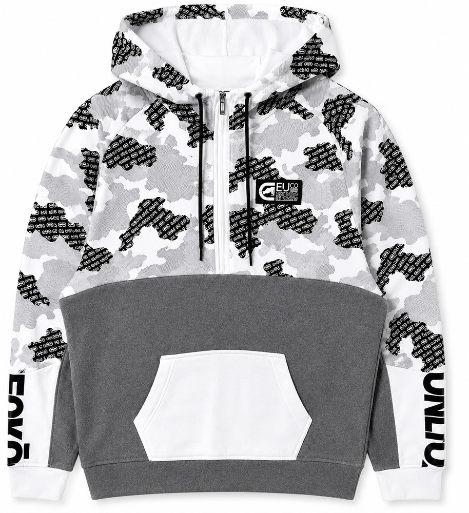ECKO UNLTD Basic Pullover Hoodie with 3/4 Zipper-White Camo-Size (S-XL)-New