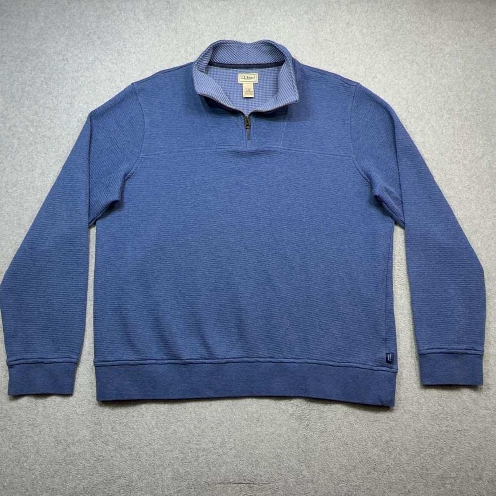 LL Bean All Seasons Textured Pullover Mens Large Blue 1/4 Zip Thermal Sweatshirt