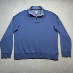 LL Bean All Seasons Textured Pullover Mens Large Blue 1/4 Zip Thermal Sweatshirt