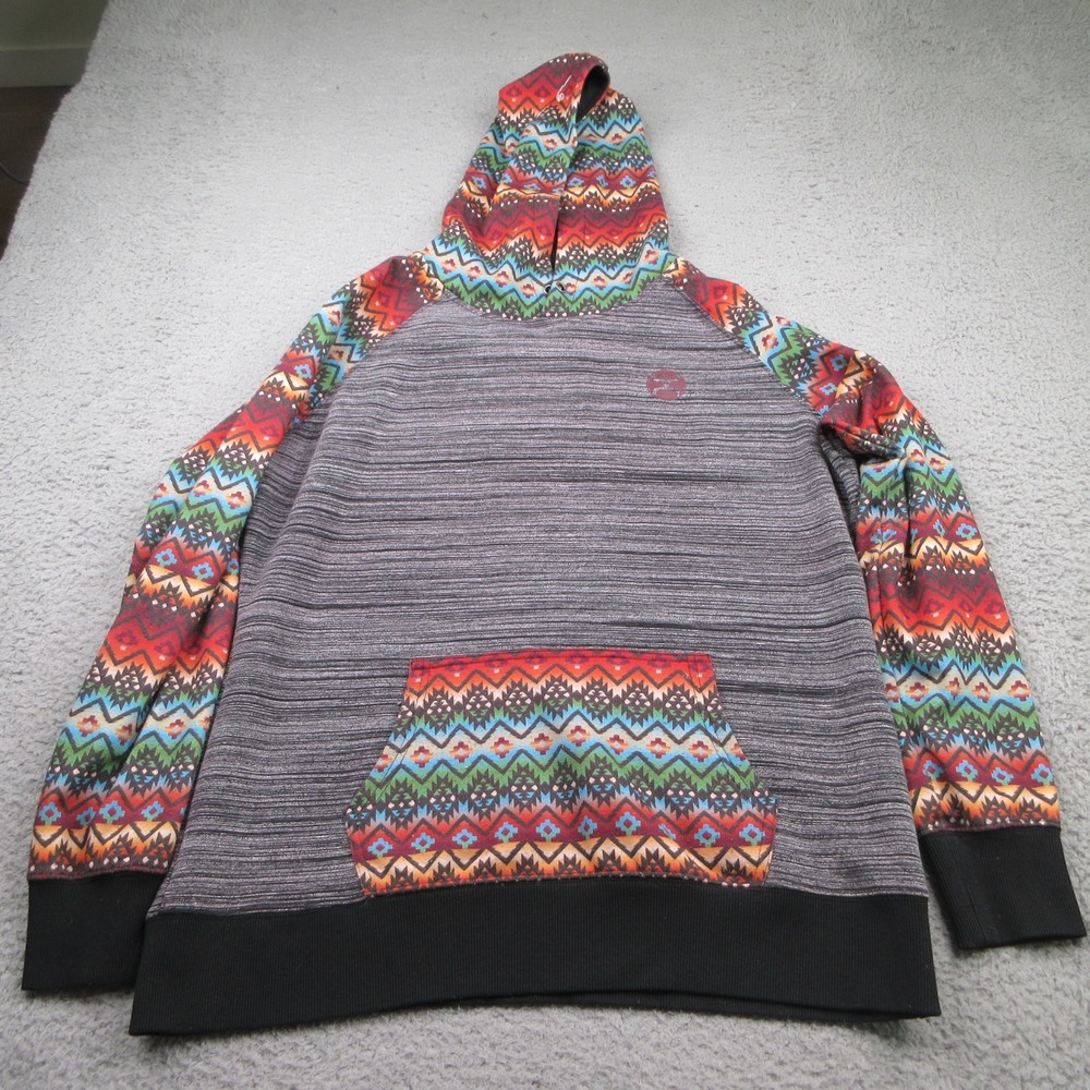 Hooey Hoodie Mens XL Gray Southwestern Aztec Rayon Pullover Lightweight