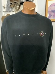 Vintage United Colors Of Benetton Script Embroidered Black Crewneck Sweatshirt L