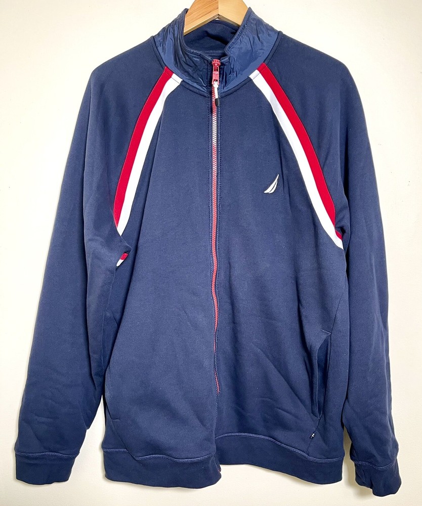 Nautica Mens Full Zip Sweatshirt Navy Blue/Red/ White Size XXL