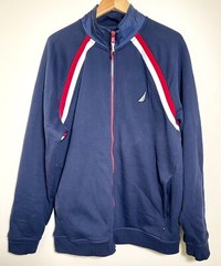 Nautica Mens Full Zip Sweatshirt Navy Blue/Red/ White Size XXL