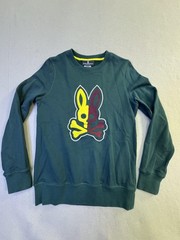 Psycho Bunny Sweatshirt Mens 2XS Green Crewneck Pullover Skull Bunny Big Graphic