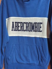 Abercrombie Fitch Blue Hoodie Sweatshirt Spellout Stitched Raised Letter XL