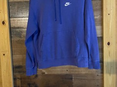 Mens Small Hoodie Plain Purple White Sewn Swoosh Long Sleeve Pullover Sweatshirt