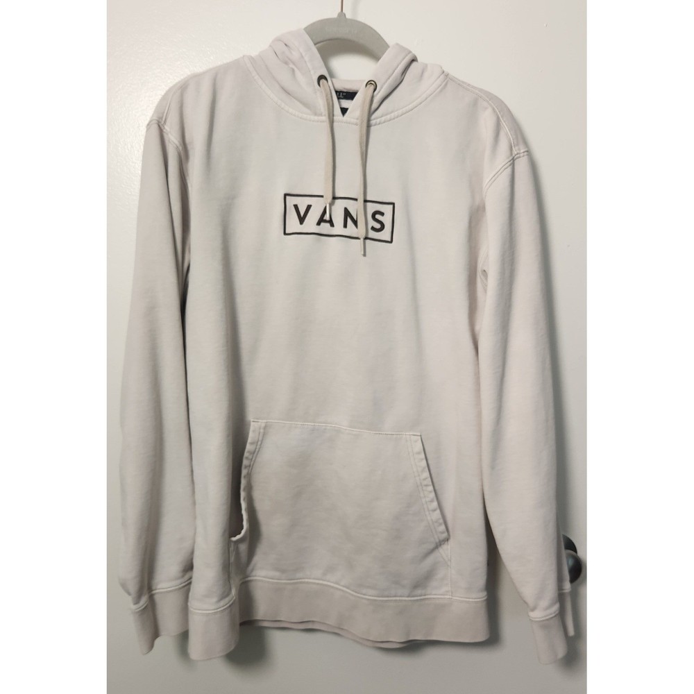 Vans Mineral Wash Pullover Hoodie Oatmeal White Mens Sz Med Embroidered Spellout