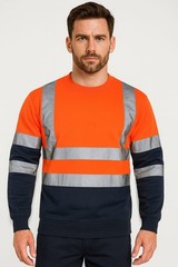 Hi Vis Viz Sweatshirt Workwear Safety Long Sleeves Pullover Crew Neck Jumper