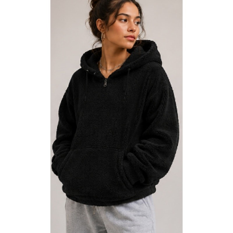 NWT Cernucci Oversized Borg Sherpa Pullover Hoodie Black Boxy Unisex Size S