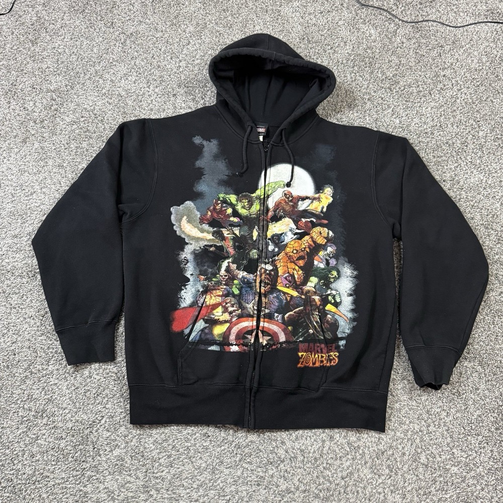 Vintage Marvel Mad Engine Comics Superhero Marvel Zombies Hoodie Zip Up Size 2XL