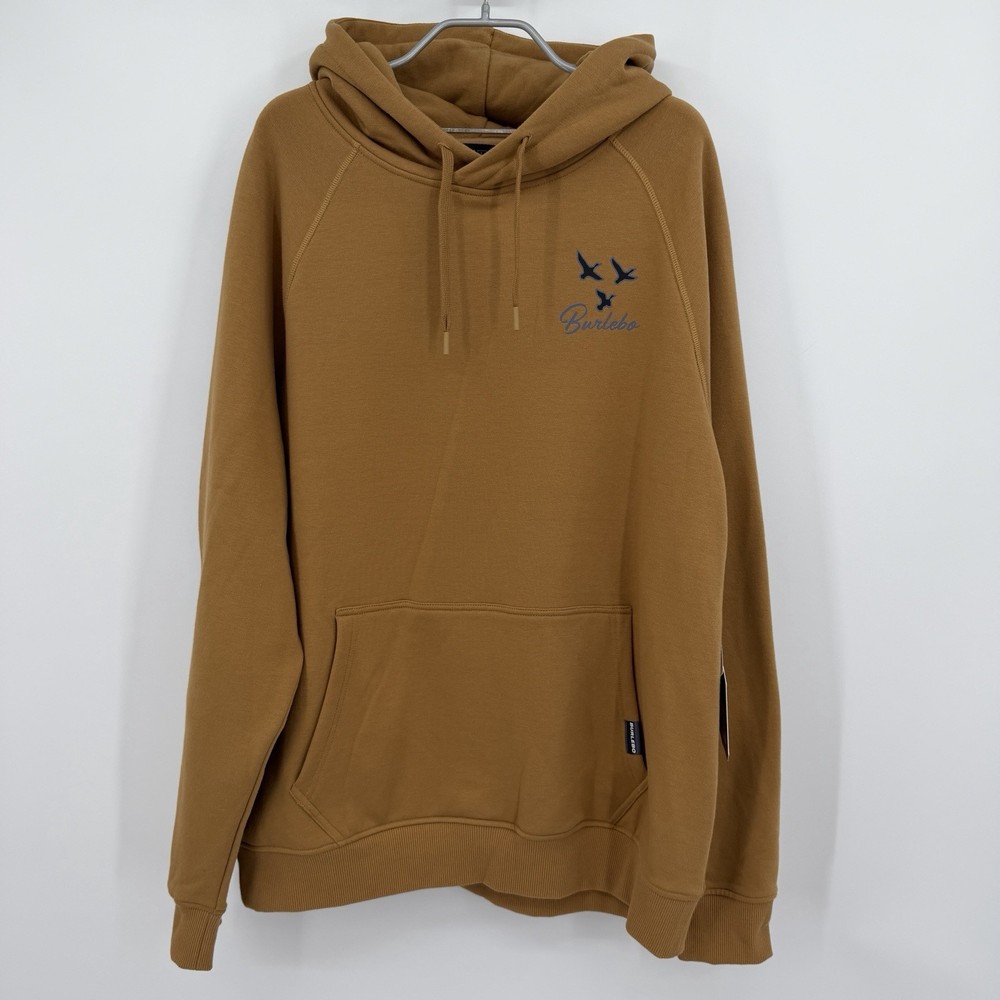 BURLEBO Men’s Midweight Fleece Hoodie Sweatshirt L Light Brown Duck Hunting Dog