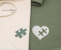 Matching Couples Hoodies, Embroidered Heart Puzzle Piece Sweatshirts