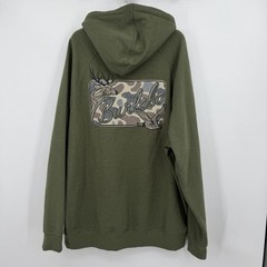 BURLEBO Men’s Midweight Fleece Hoodie Sweatshirt XL Olive Green Hunting Deer