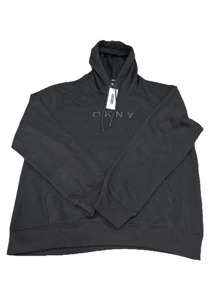 DKNY Hoodie Mens Larger Black Fleece Long Sleeves Hooded Sweatshirt Pullover NWT