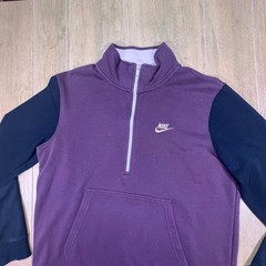 Nike Mens Club Fleece size Lg Quarter Zip Colorblock Pullover Plum Navy retro
