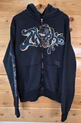 VTG The Great China Wall Hoodie Full Zip Men XXL Skull Graffiti Style Los Angele