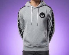 GXG X PoPaganda Men’s Sweat Shirt Sz S Gray Hooded Kangaroo Pockets Patches