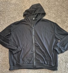 5XL Black Waffle Knit Zip Hoodie Jacket Oversized Unisex Hooded Sweatshirt NWOT