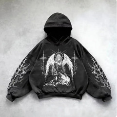 Men Vintage Washed Hoodie Streetwear Graphic Pullover Sweatshirt Oversized Fashi