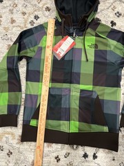The North Face Hoodie Mens Small Green Purple Plaid TNF Apex Full Zip Softshell